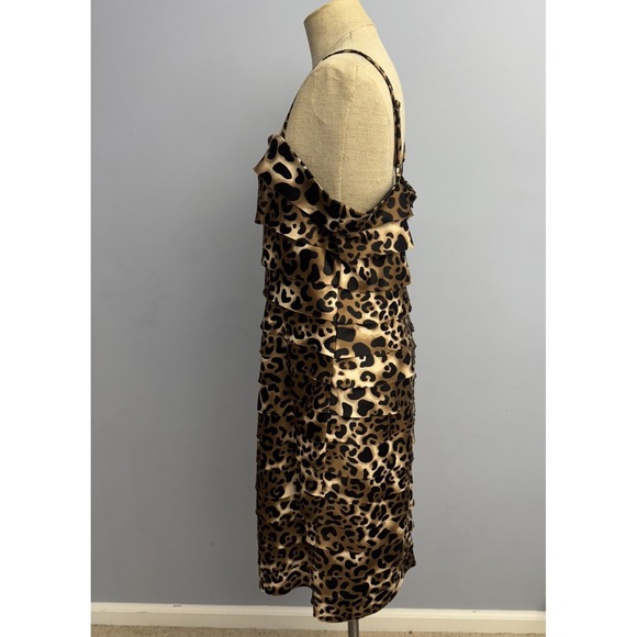 Y2K Women 12 Slip Dress Animal Print Leopard Strapy Tiered Satin Festival Exotic - Picture 4 of 14